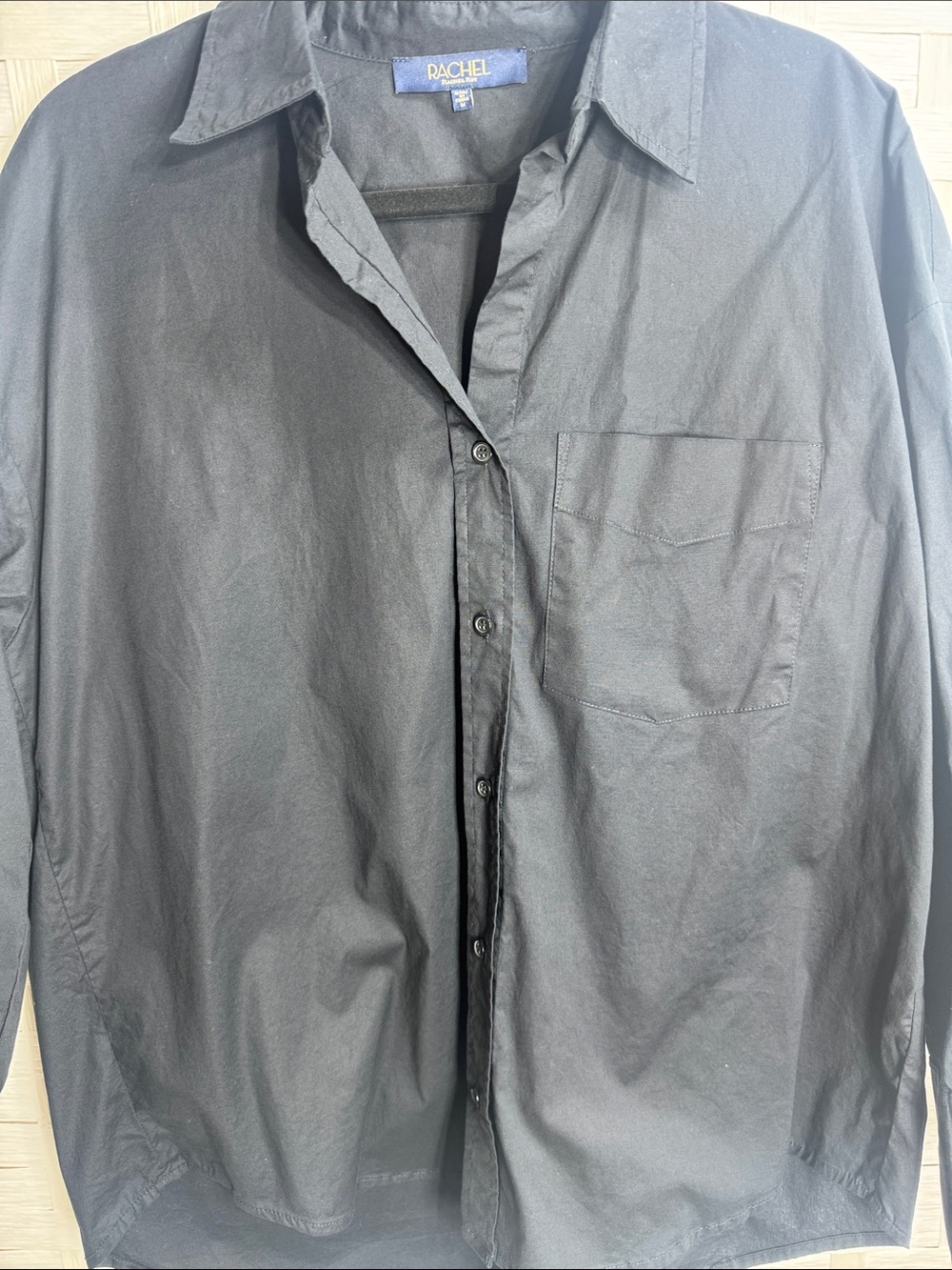 Rachel Roy Black Oversized Boyfriend Long Sleeve Button Down Shirt Size Medium - Picture 4 of 10